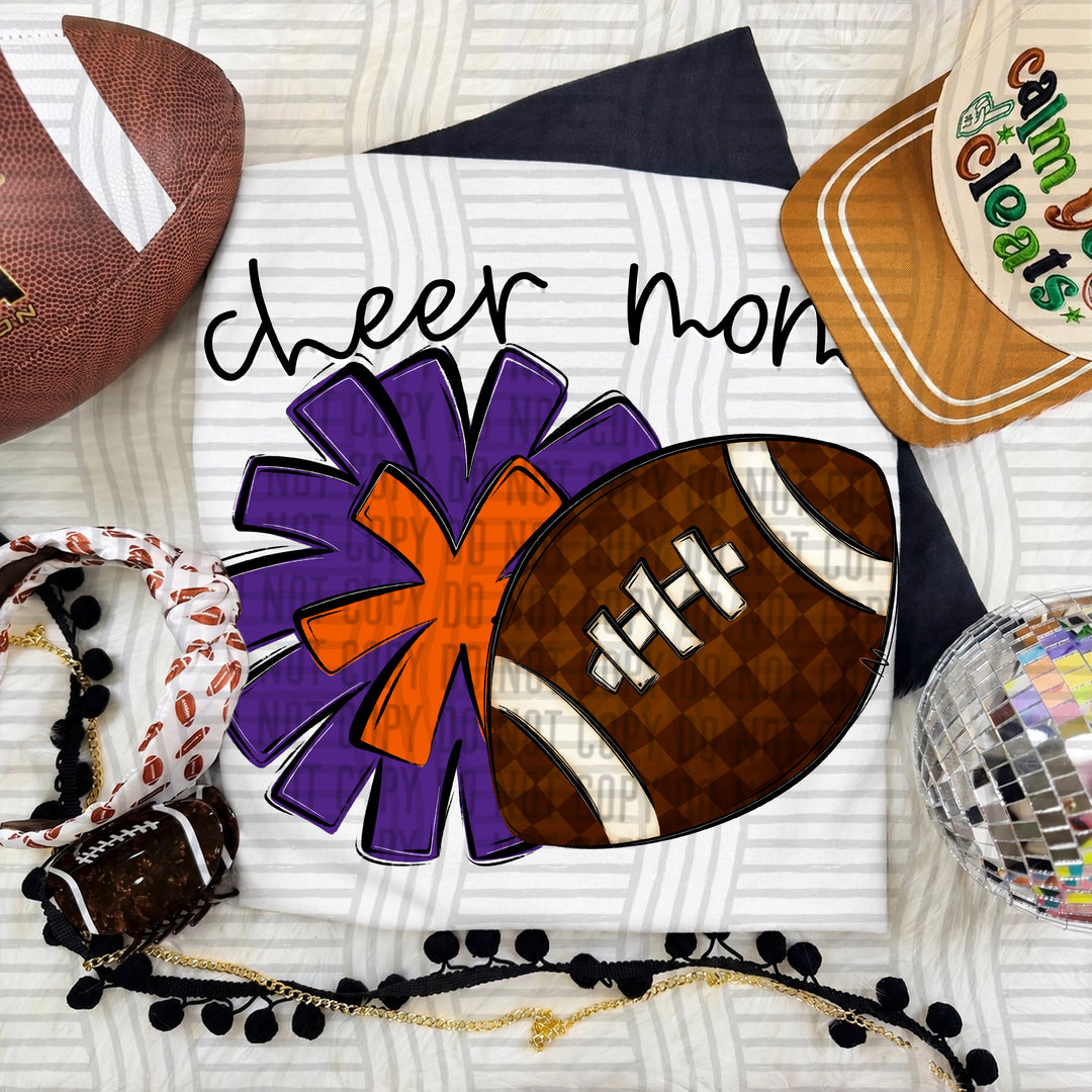Cheer Mom DTF transfer in Purple & Orange