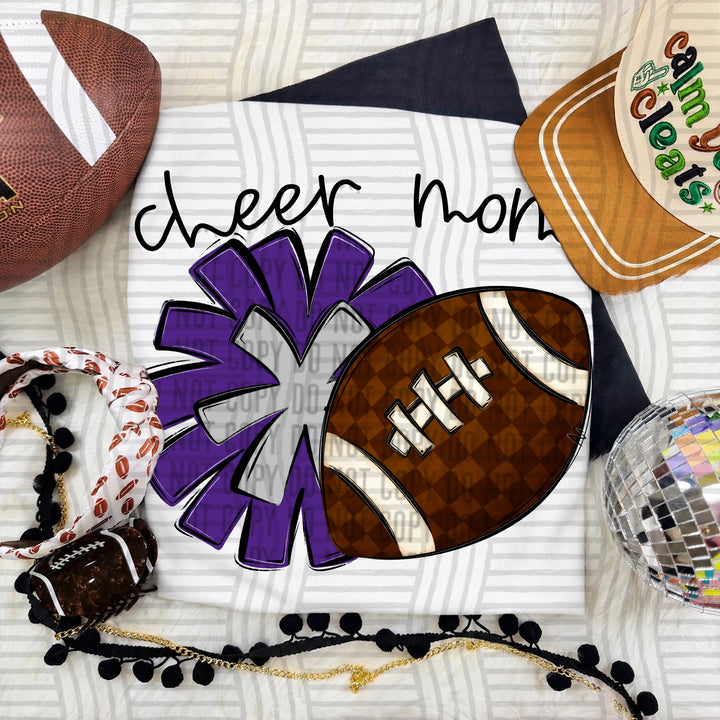 Cheer Mom DTF transfer in Purple & Silver