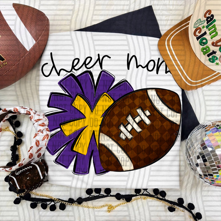 Cheer Mom DTF transfer in Purple & Yellow Gold
