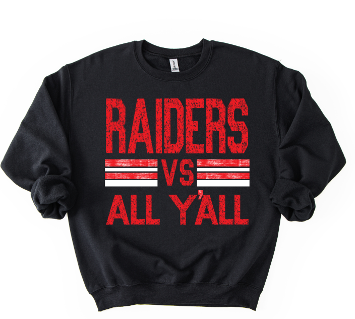 Raiders Vs All Y'all Red and White DTF transfer design – image 1