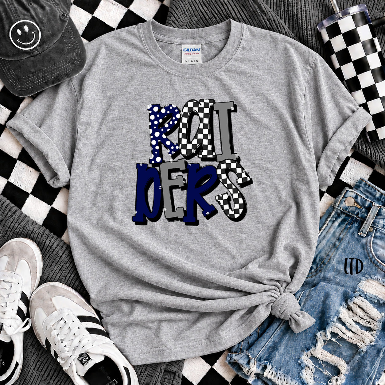Dot Dot Check Mix Mascots Raiders Navy Gray White Red design