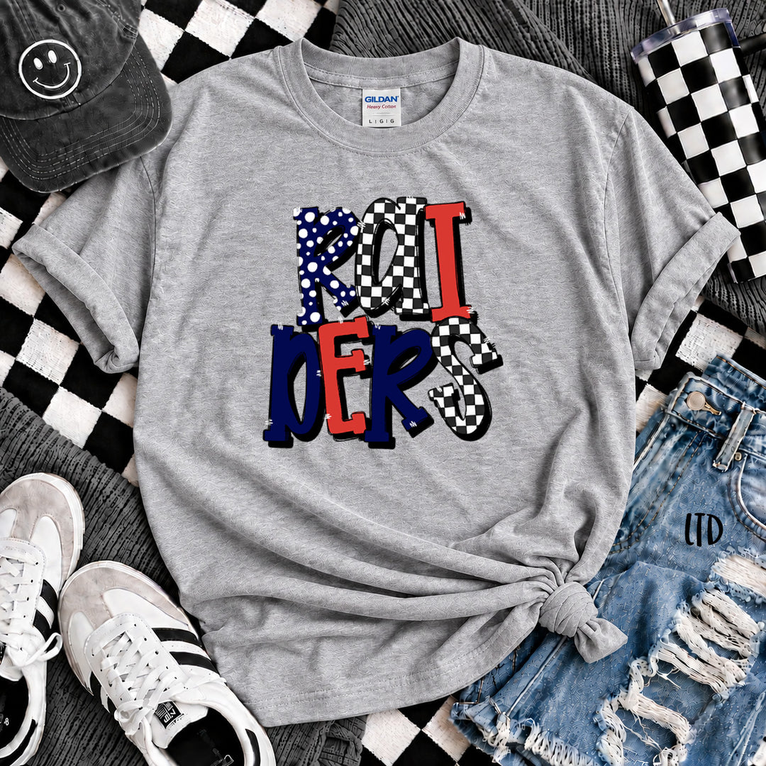 Raiders Navy Red Dot Dot Check Mix Mascots DTF transfer mockup