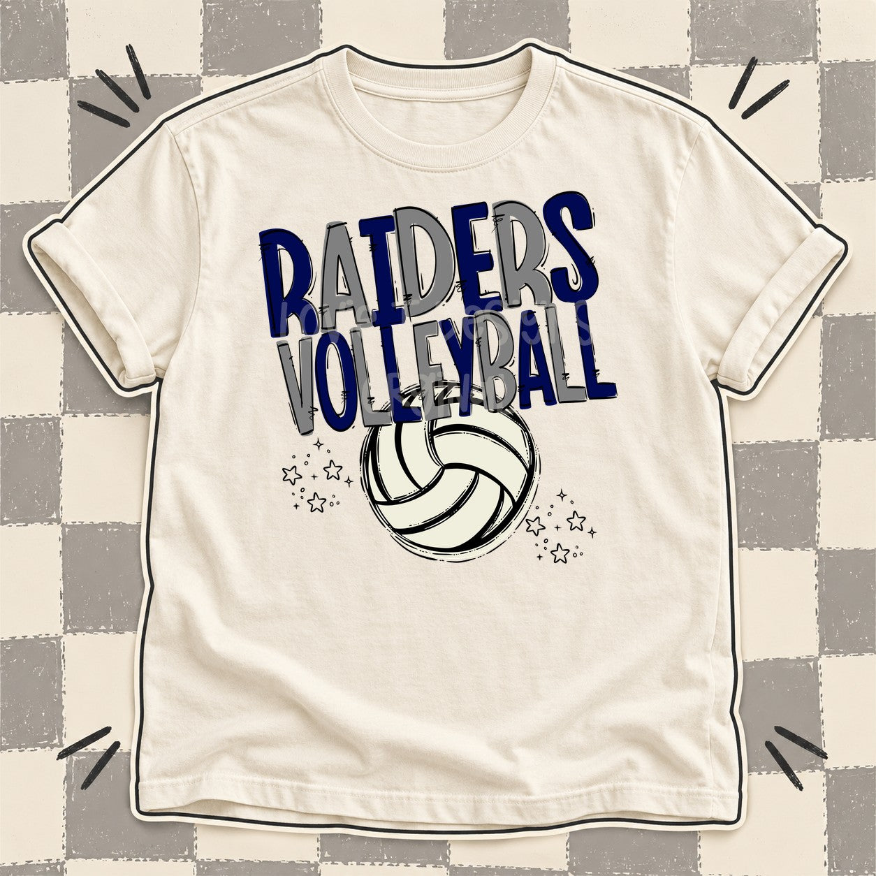 Team Go Volleyball Mascots Raiders Navy Gray design