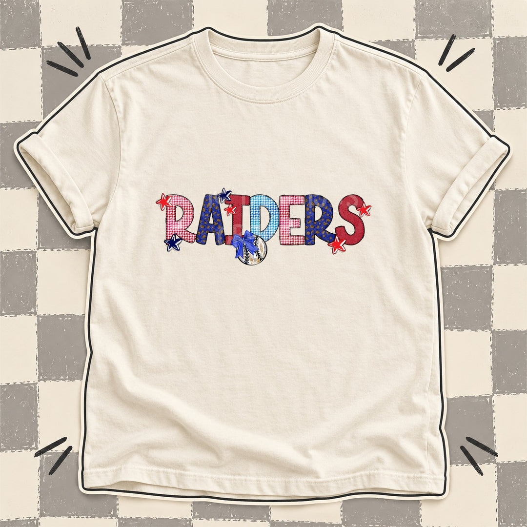 Raiders Mixed Doodle Baseball Mascots – Red and Royal DTF transfer mockup