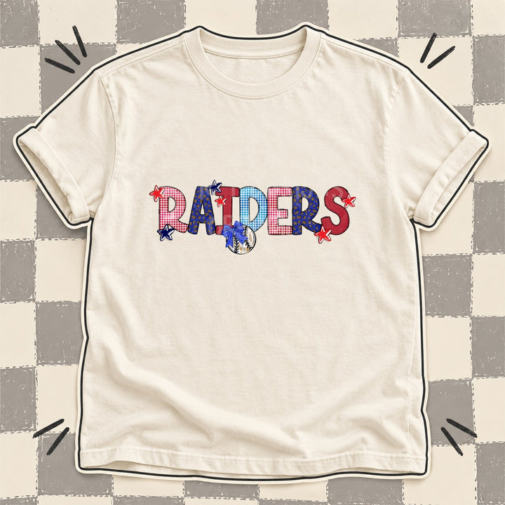 Raiders Mixed Doodle Baseball Mascots – Red and Royal DTF transfer mockup