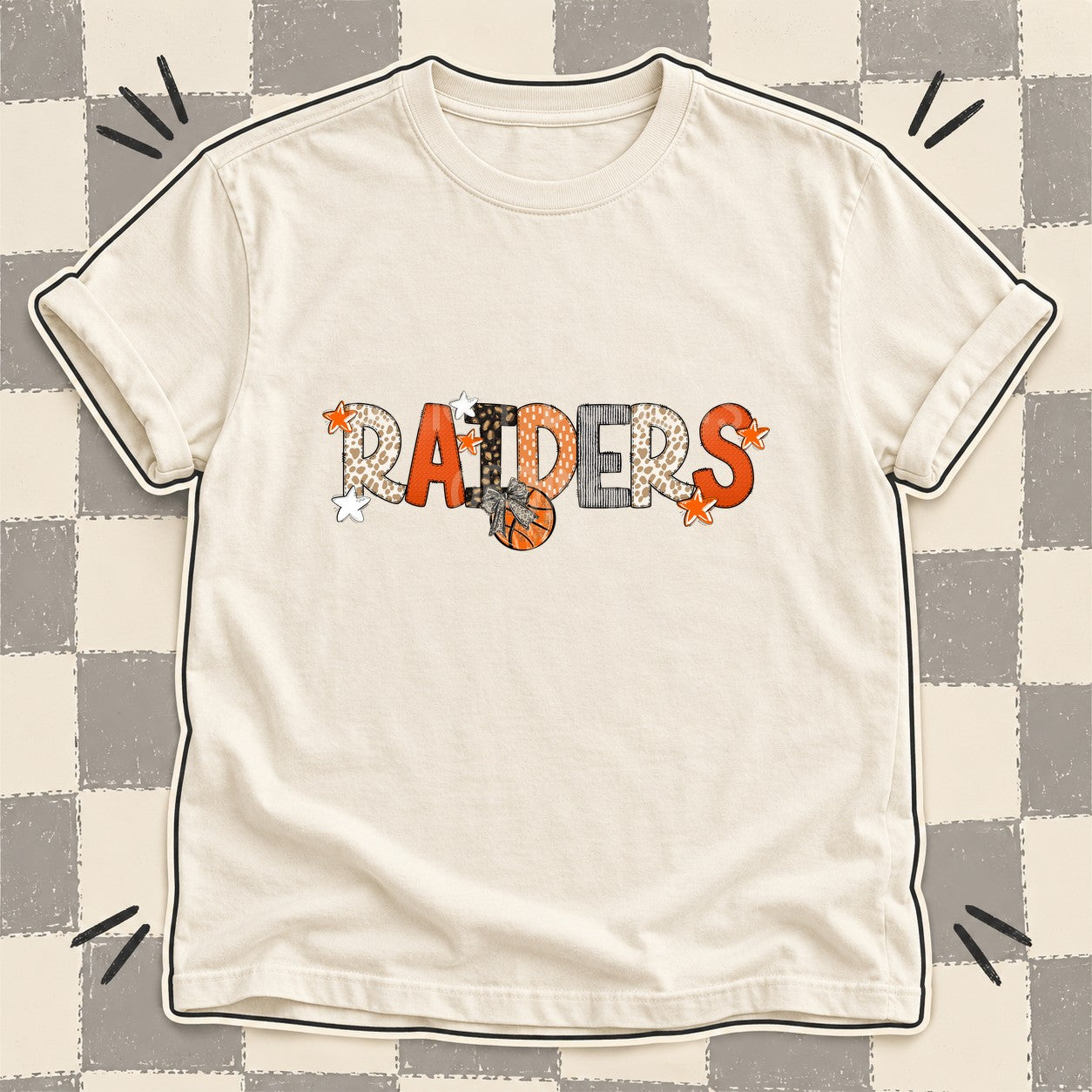 Mixed Doodle Basketball Mascots – Orange and Brown Raiders design