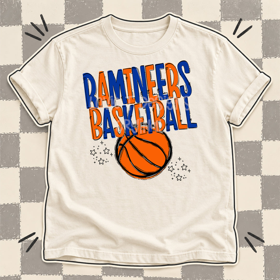 Ramineers Royal Blue Orange Team Go Basketball Mascots DTF transfer