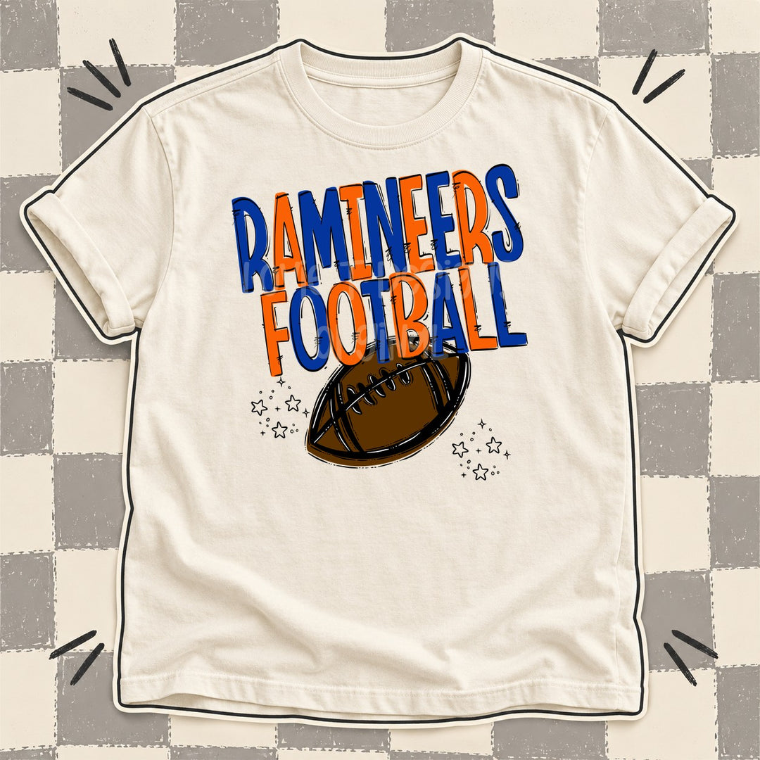 Ramineers Royal Blue Orange Team Go Football Mascots DTF transfer mockup