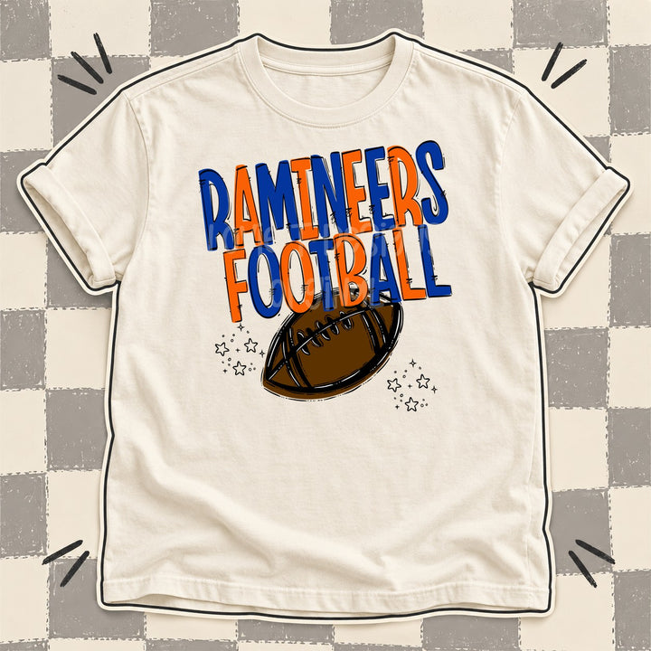 Ramineers Royal Blue Orange Team Go Football Mascots DTF transfer mockup