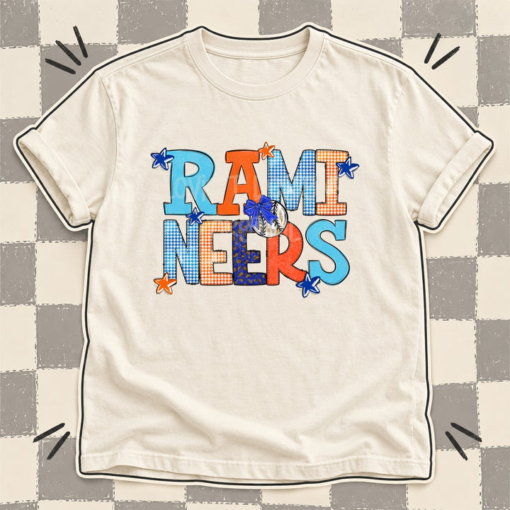 Ramineers Royal Blue Orange Gray Mixed Doodle Baseball Mascots – Mascot Colors DTF transfer mockup