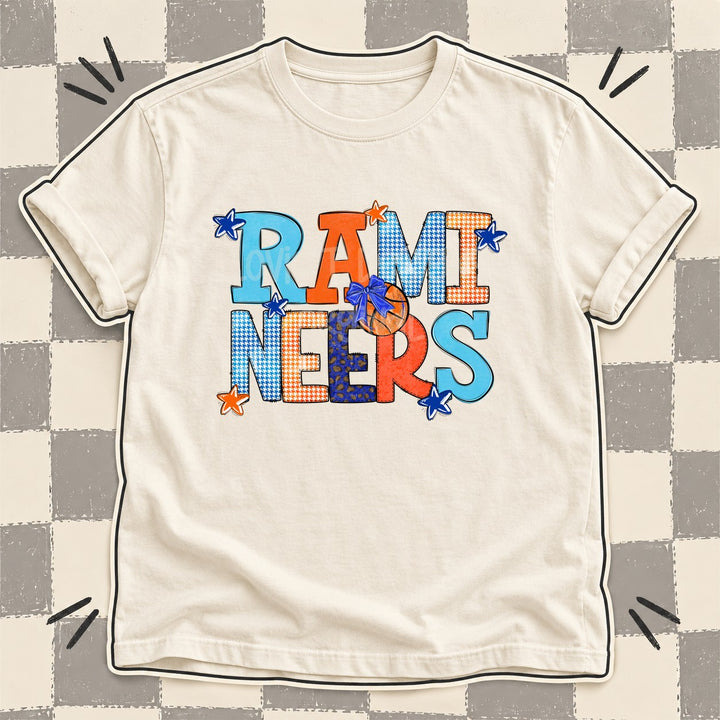 Ramineers Royal Blue Orange Gray Mixed Doodle Basketball Mascots – Mascot Colors DTF transfer mockup