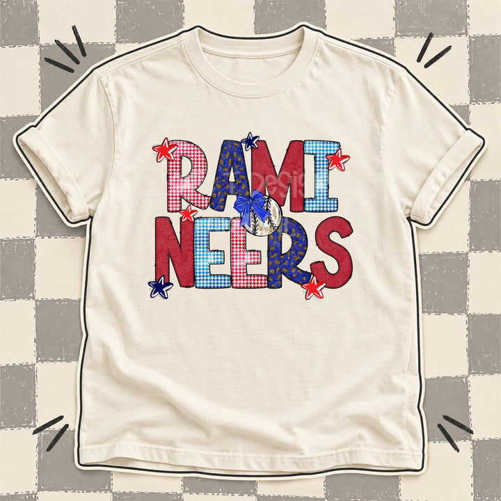 Ramineers Mixed Doodle Baseball Mascots – Red and Royal DTF transfer mockup