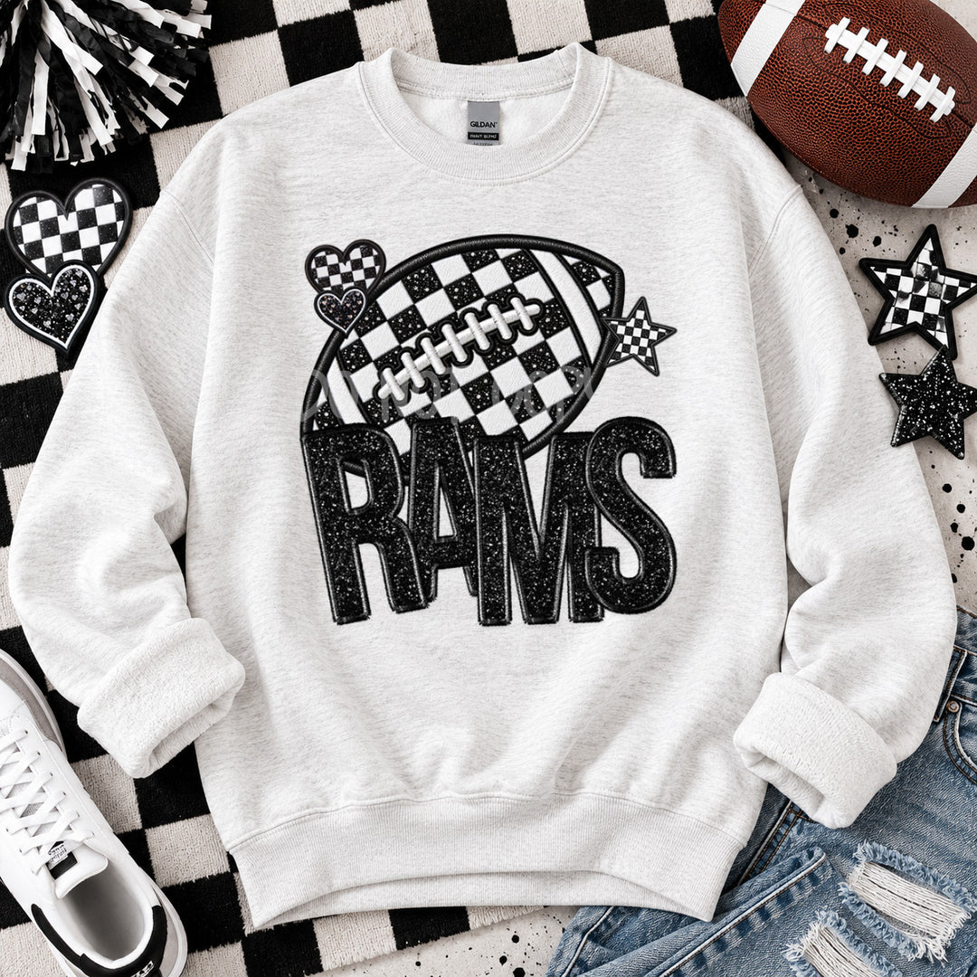 Rams Checkered Football Faux Embroidery mascot DTF transfer