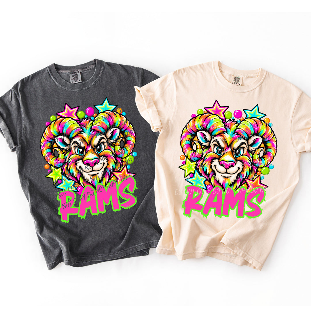 Rams Neon Starstruck mascot DTF transfer