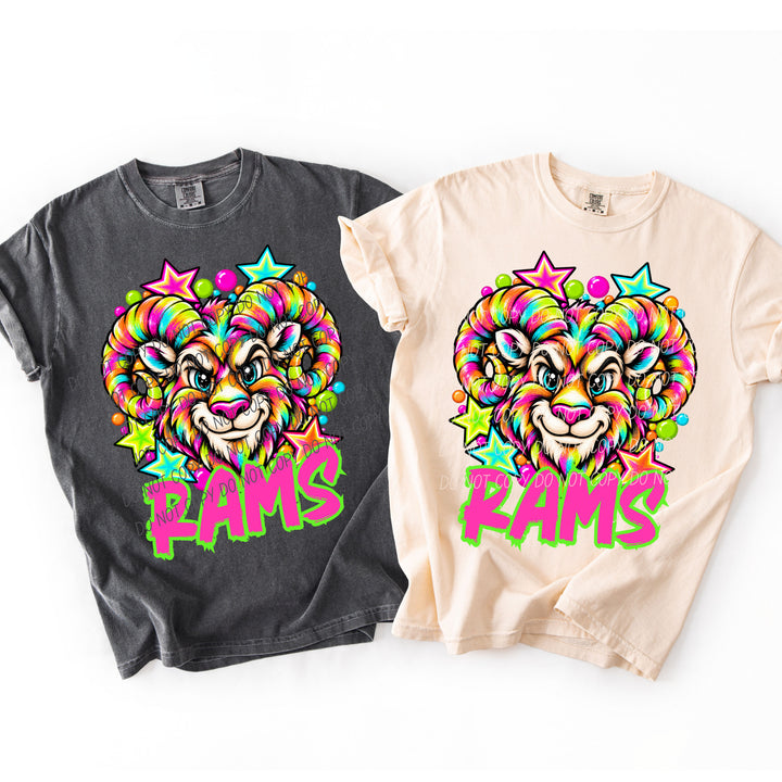 Rams Neon Starstruck mascot DTF transfer