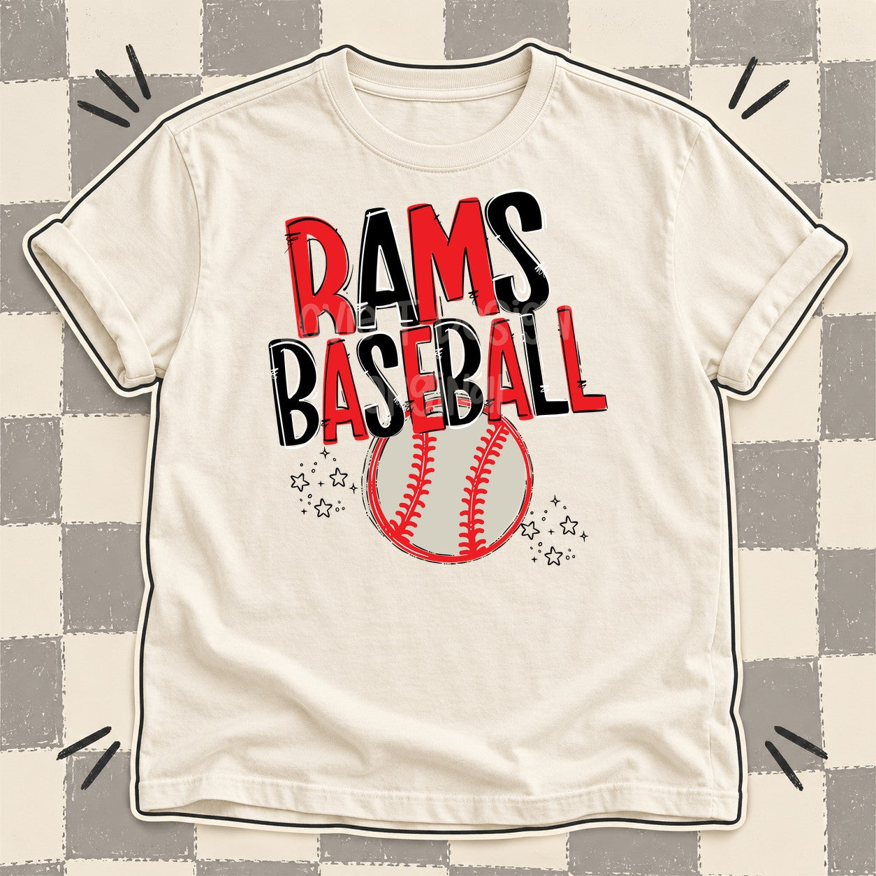 Team Go Baseball Mascots Rams Red Black design