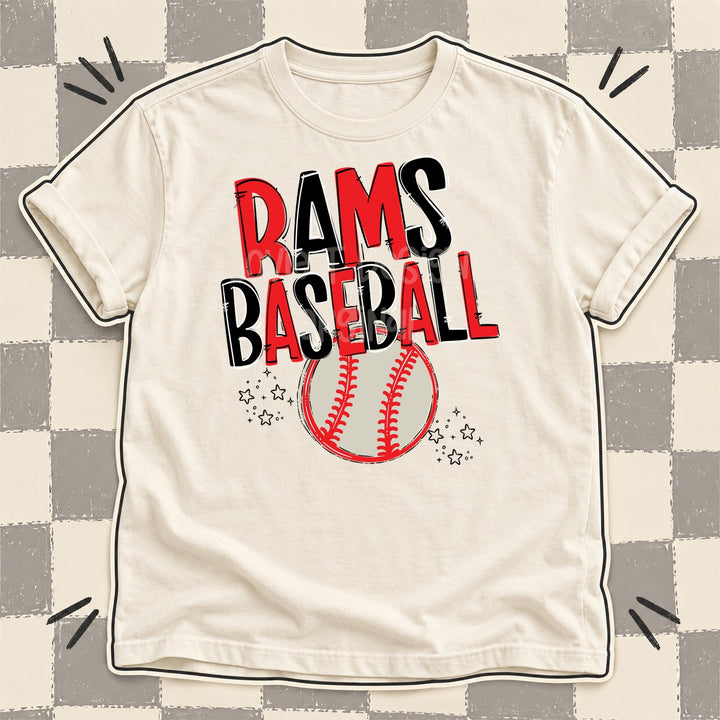 Rams Red Black Team Go Baseball Mascots DTF transfer mockup
