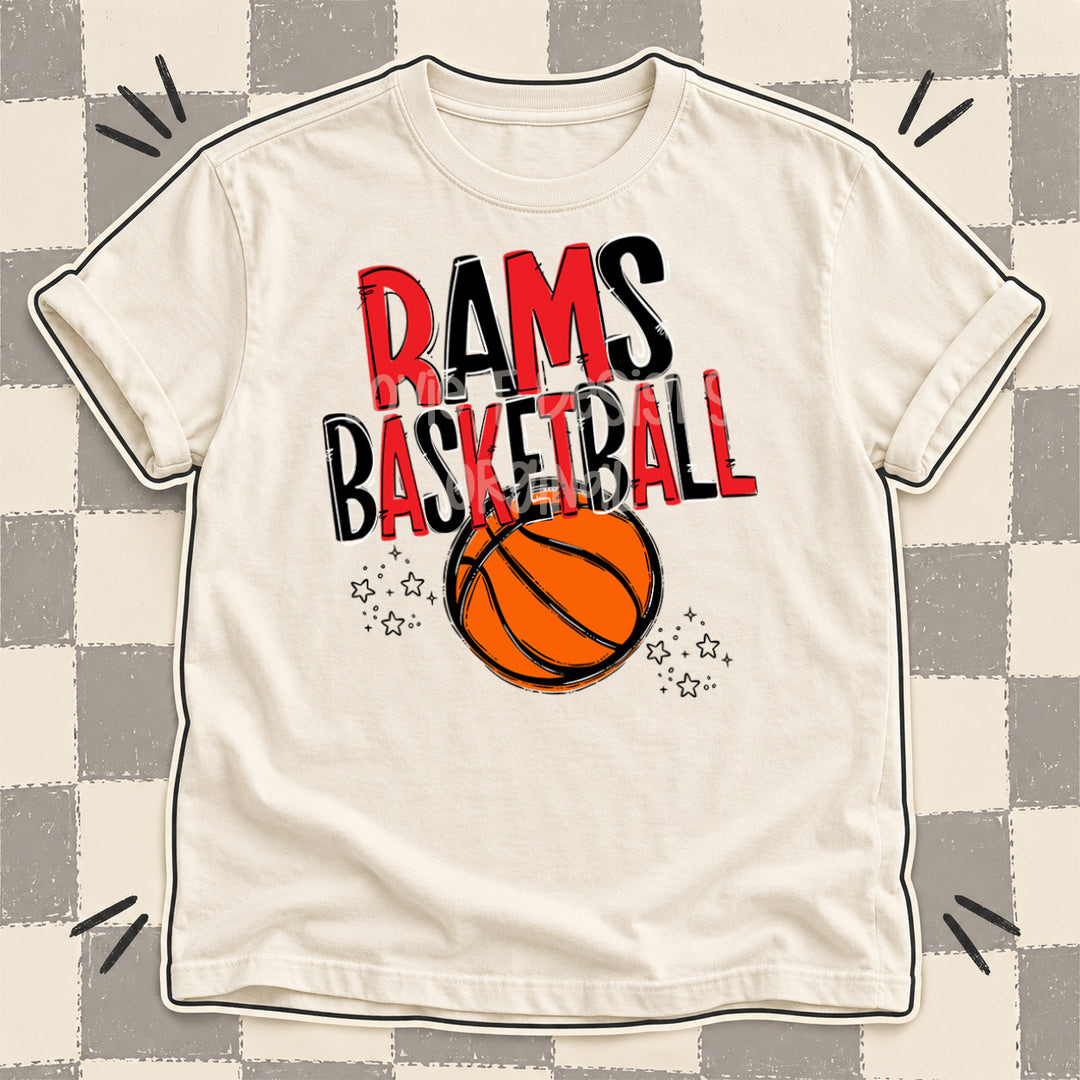 Rams Red Black Team Go Basketball Mascots DTF transfer