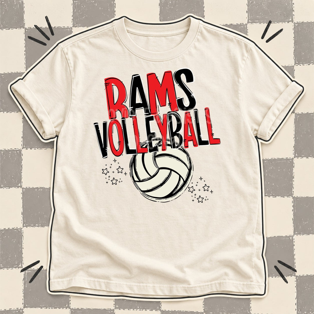 Rams Red Black Team Go Volleyball Mascots DTF transfer mockup