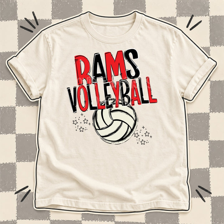 Rams Red Black Team Go Volleyball Mascots DTF transfer mockup
