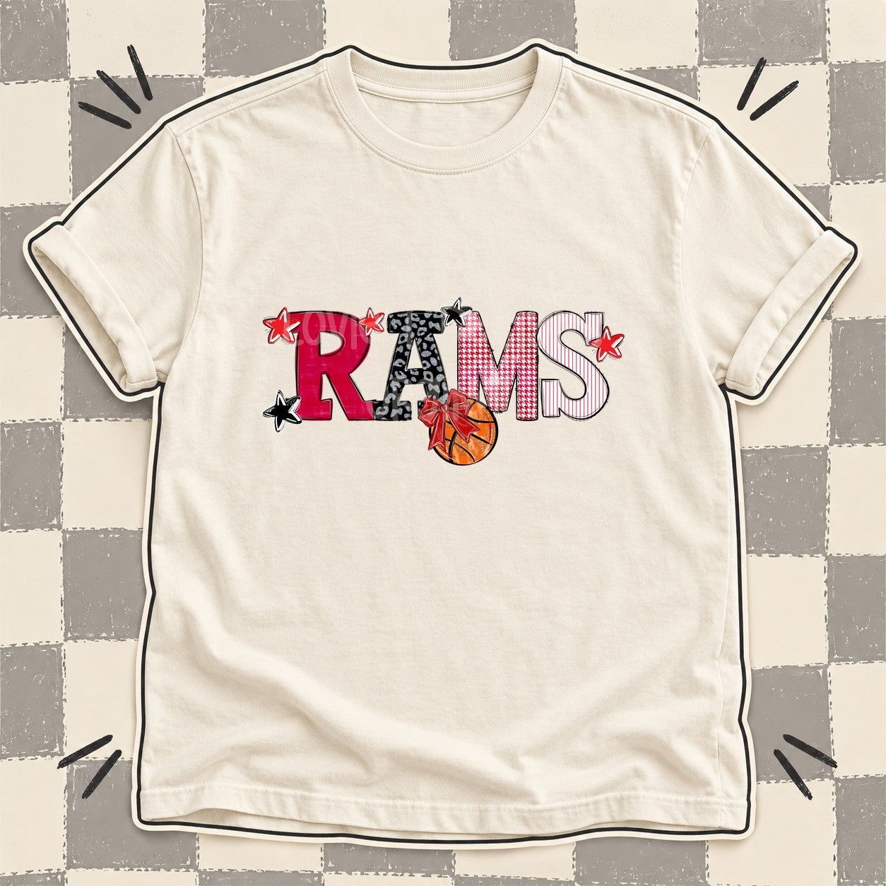 Mixed Doodle Basketball Mascots – Mascot Colors Rams Red Black White design
