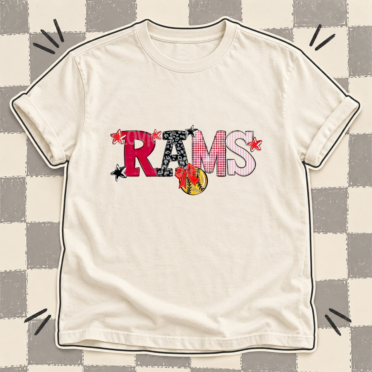 Mixed Doodle Softball Mascots – Mascot Colors Rams Red Black White design