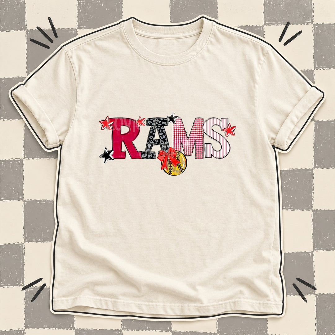 Rams Red Black White Mixed Doodle Softball Mascots – Mascot Colors DTF transfer mockup
