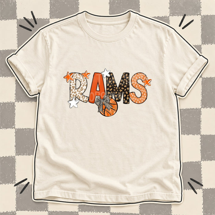 Rams Mixed Doodle Basketball Mascots – Orange and Brown DTF transfer mockup