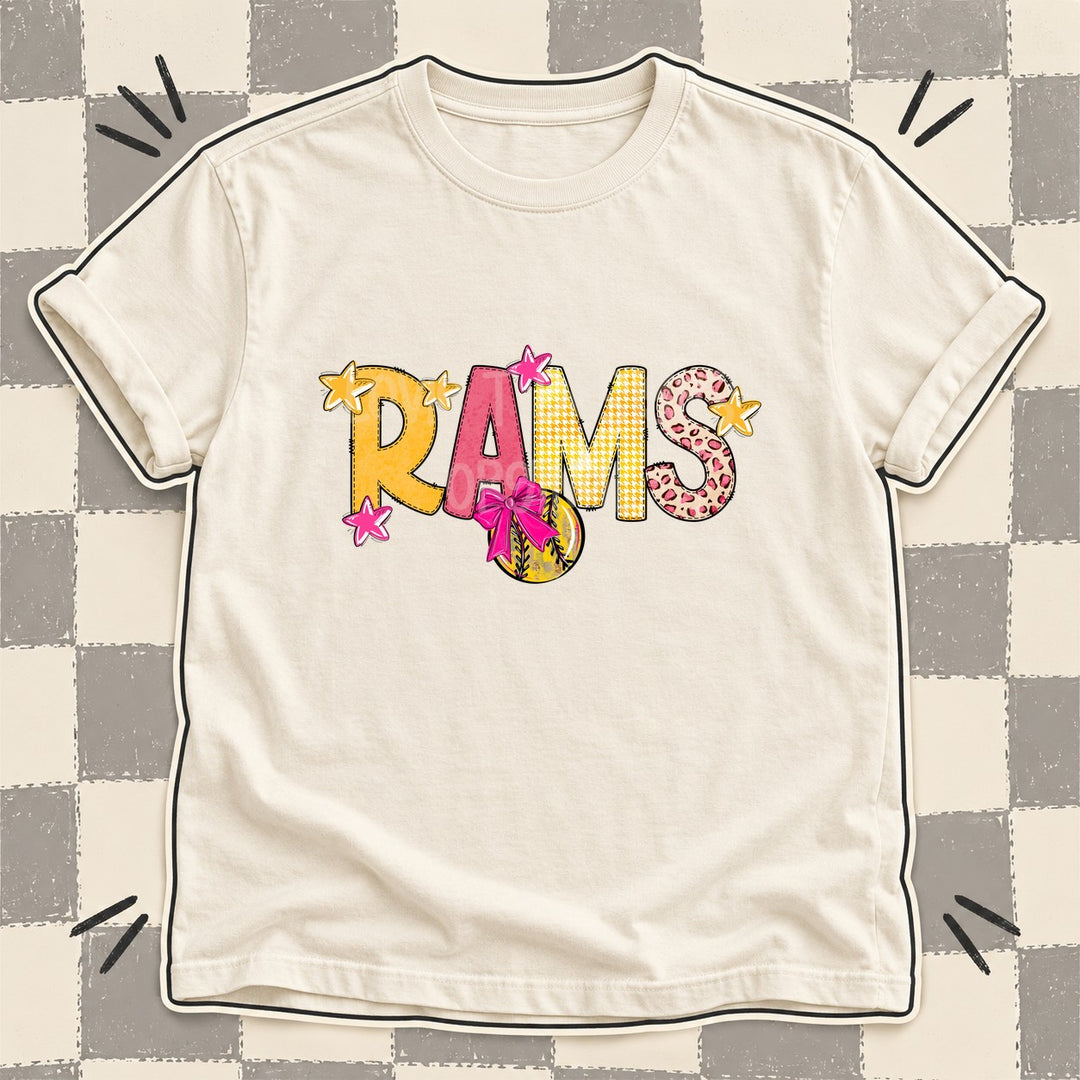 Rams Mixed Doodle Softball Mascots – Stitched Softball DTF transfer mockup
