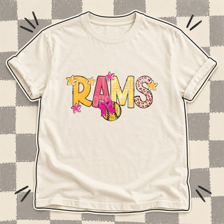 Rams Mixed Doodle Softball Mascots – Stitched Softball DTF transfer mockup