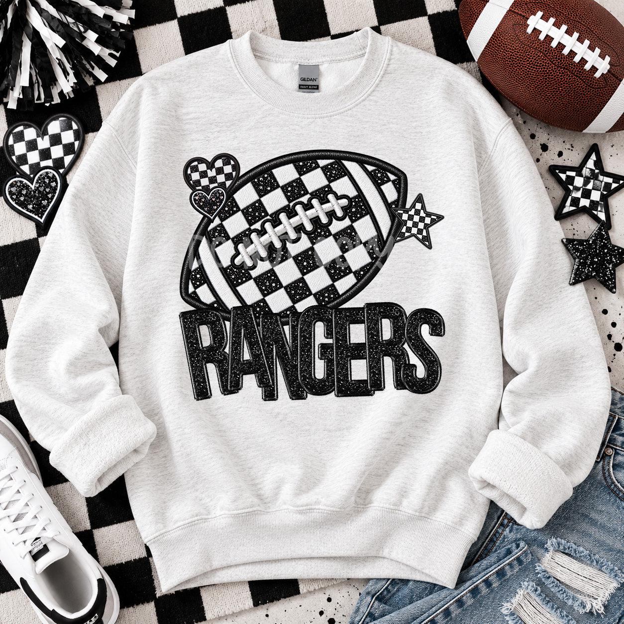 Checkered Football Faux Embroidery Mascots RANGERS design