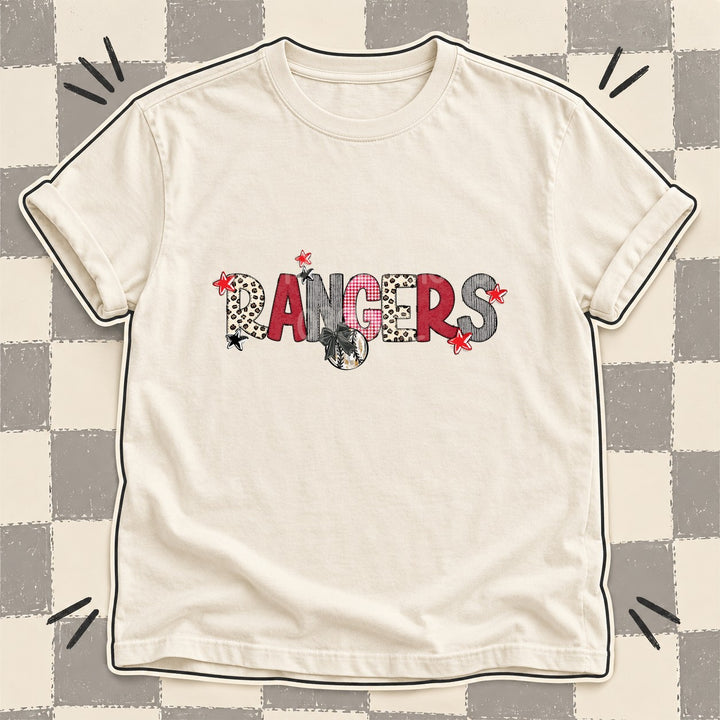 Rangers Mixed Doodle Baseball Mascots – Stitched Ballpark DTF transfer mockup