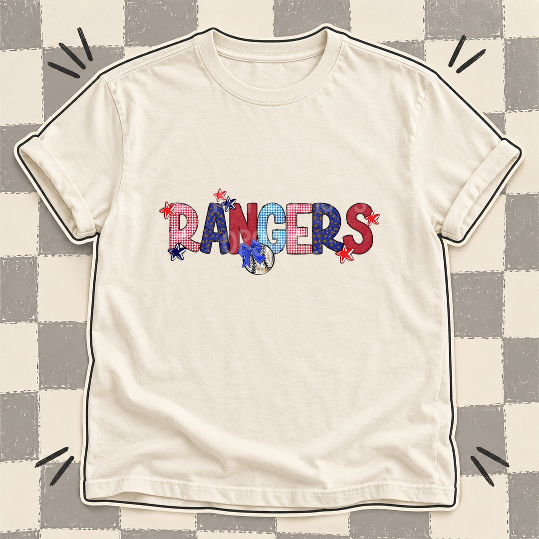 Rangers Mixed Doodle Baseball Mascots – Red and Royal DTF transfer mockup