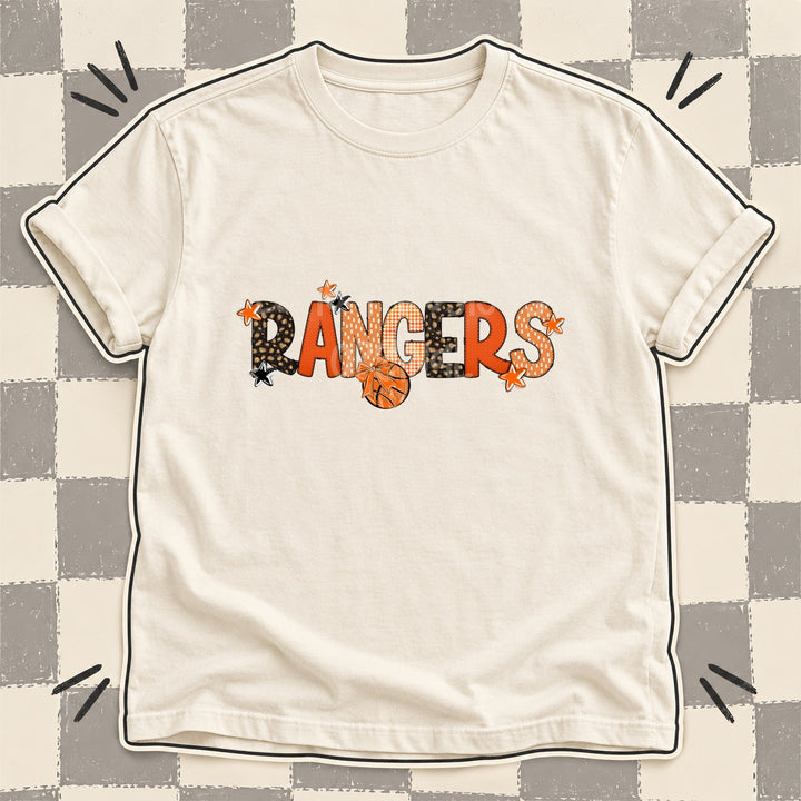 Rangers Mixed Doodle Basketball Mascots – Leopard Court DTF transfer mockup