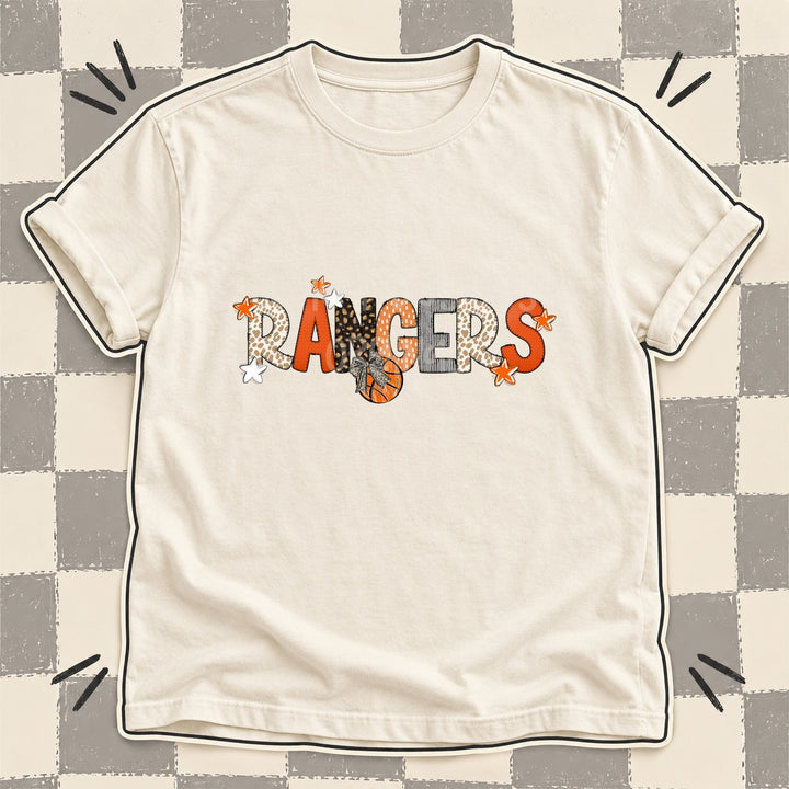 Rangers Mixed Doodle Basketball Mascots – Orange and Brown DTF transfer mockup