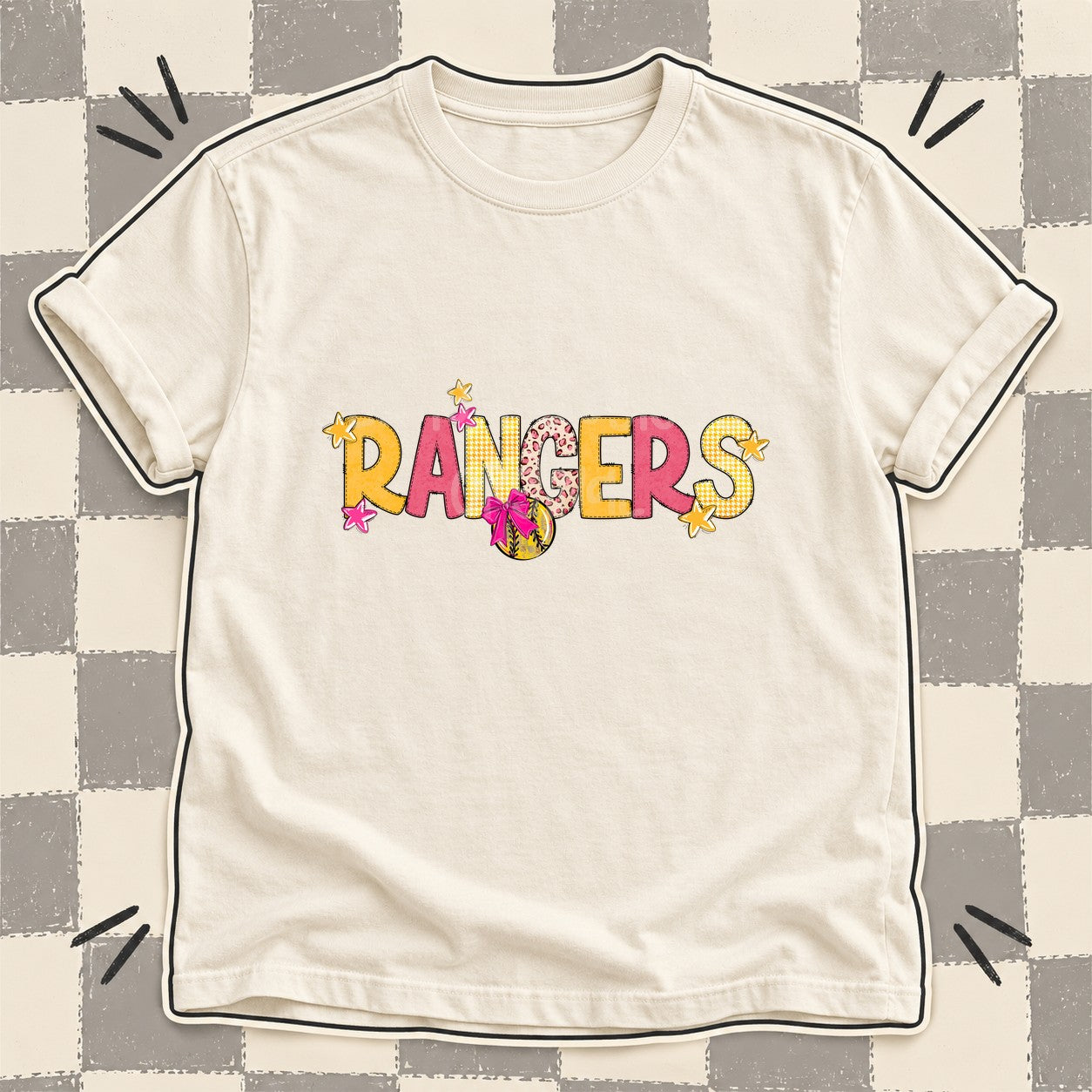 Mixed Doodle Softball Mascots – Stitched Softball Rangers design