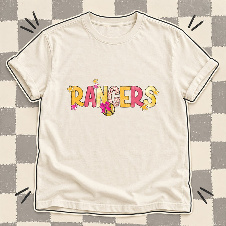 Rangers Mixed Doodle Softball Mascots – Stitched Softball DTF transfer mockup