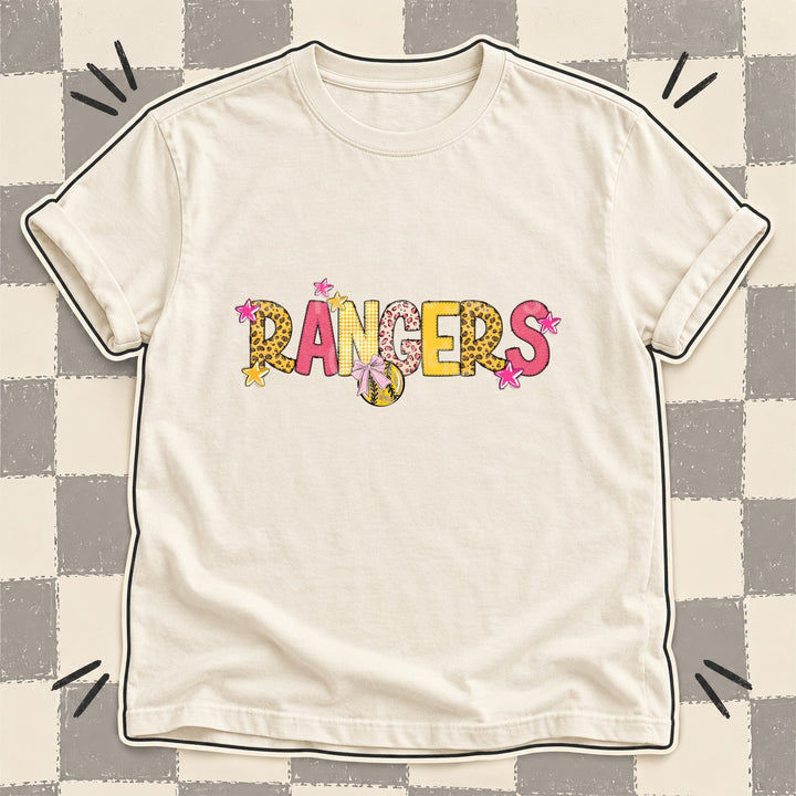 Rangers Mixed Doodle Softball Mascots – Sunshine Leopard DTF transfer mockup