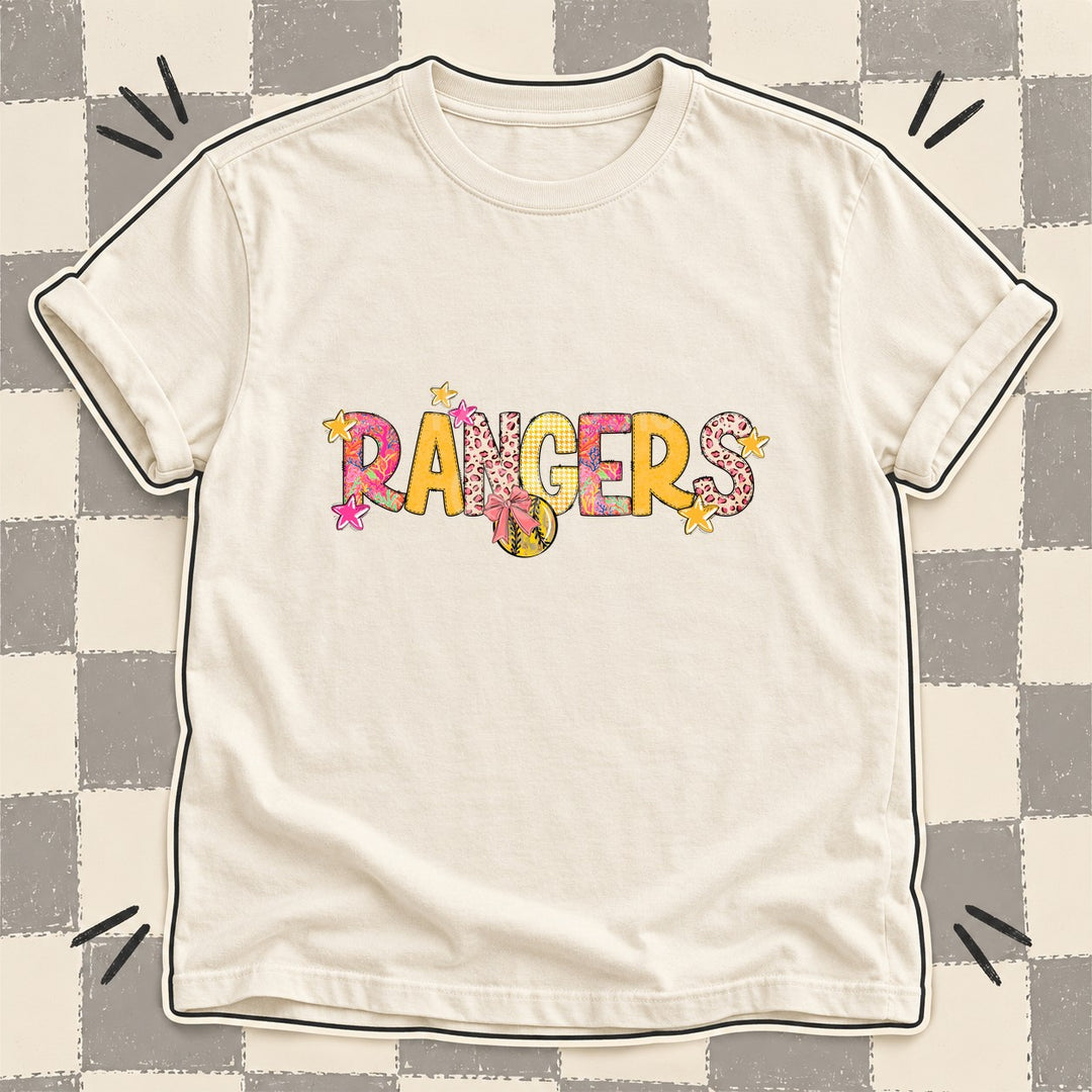 Rangers Mixed Doodle Softball Mascots – Softball Brights DTF transfer mockup