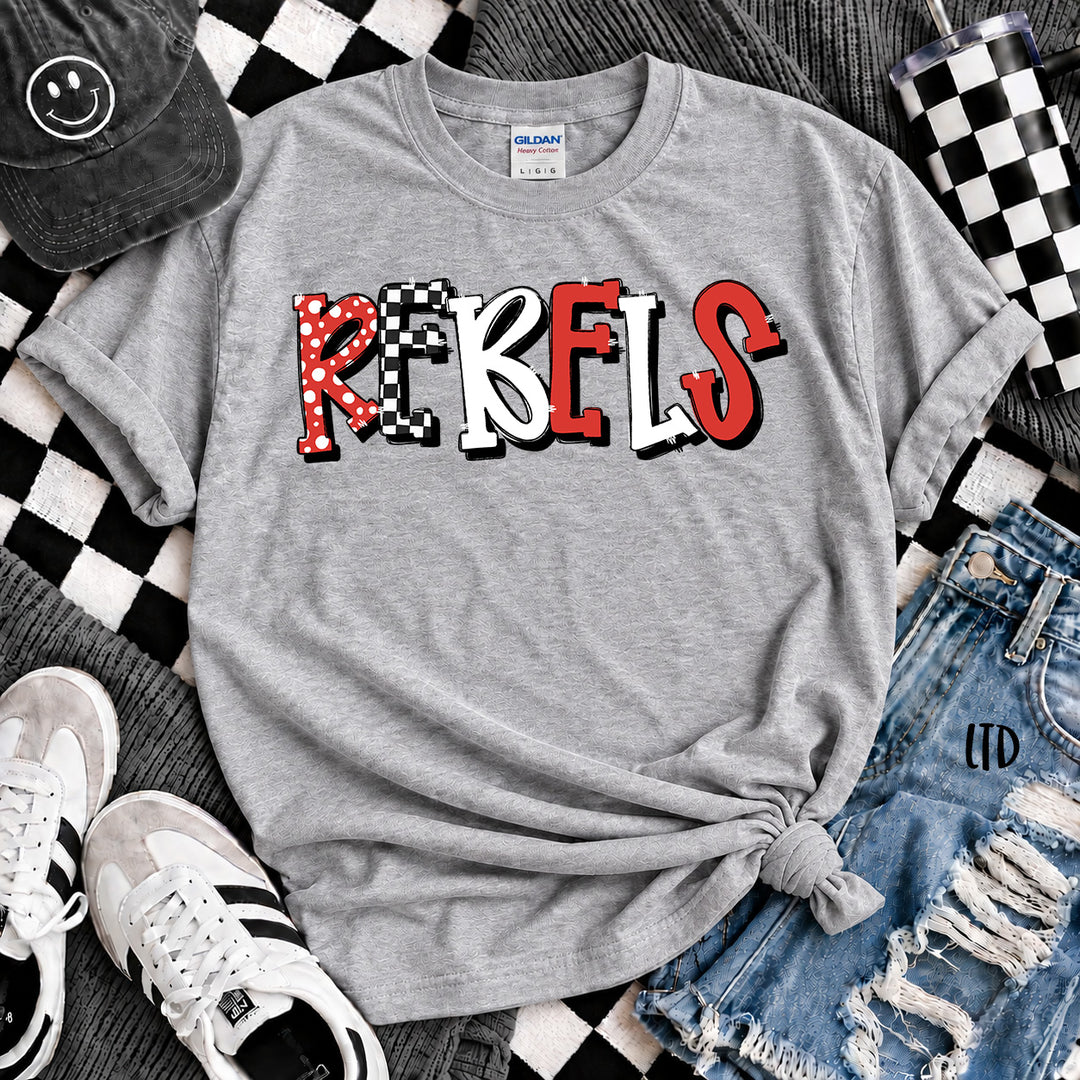Rebels Red White Dot Dot Check Mix Mascots DTF transfer mockup