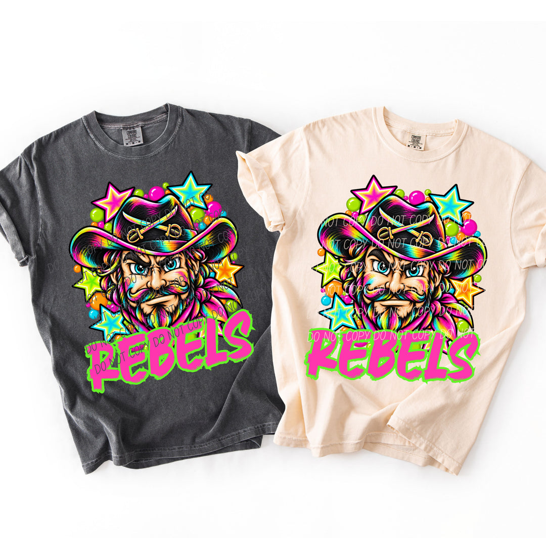 Rebels Neon Starstruck mascot DTF transfer