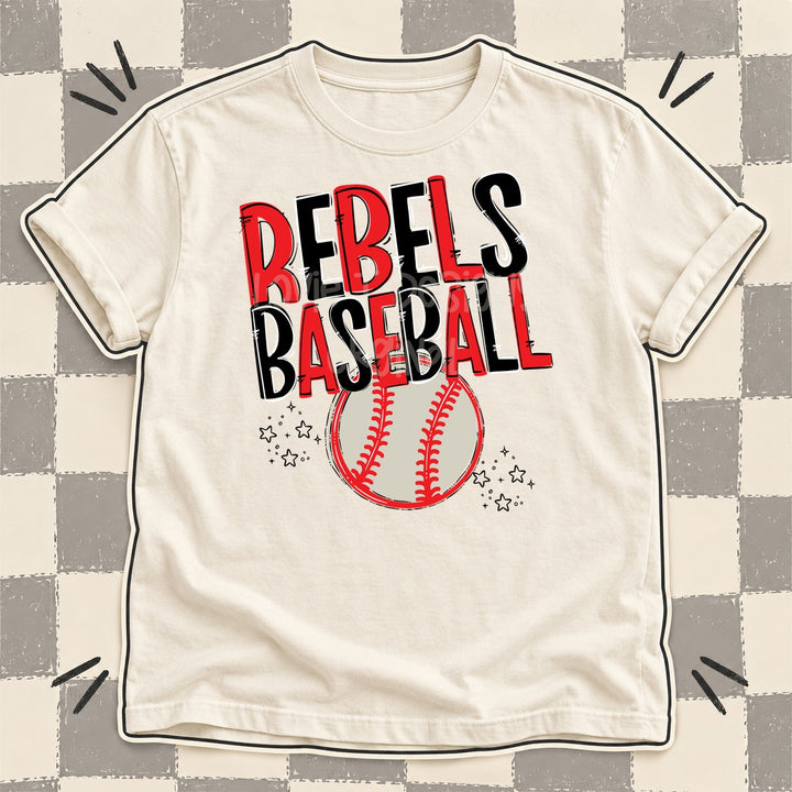 Rebels Red Black Team Go Baseball Mascots DTF transfer mockup