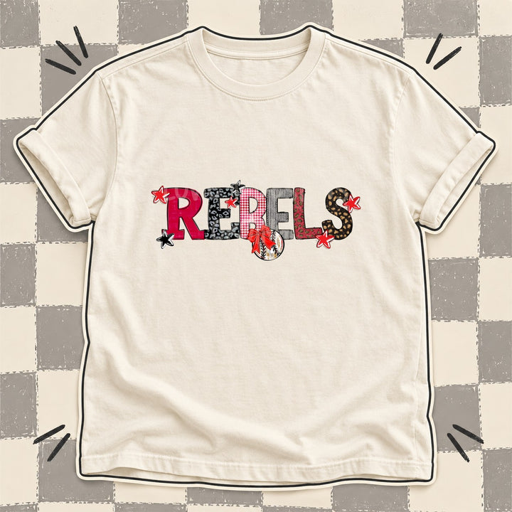Rebels Red Black Mixed Doodle Baseball Mascots – Mascot Colors DTF transfer mockup