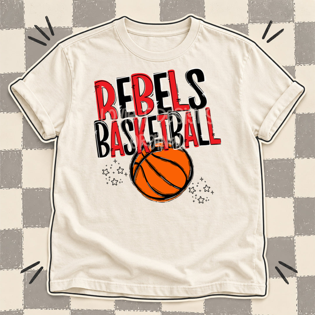 Rebels Red Black Team Go Basketball Mascots DTF transfer