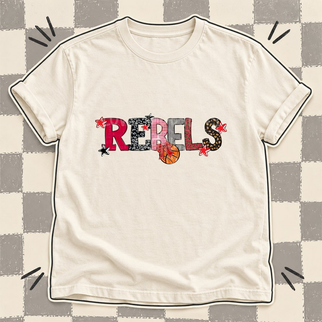 Rebels Red Black Mixed Doodle Basketball Mascots – Mascot Colors DTF transfer mockup