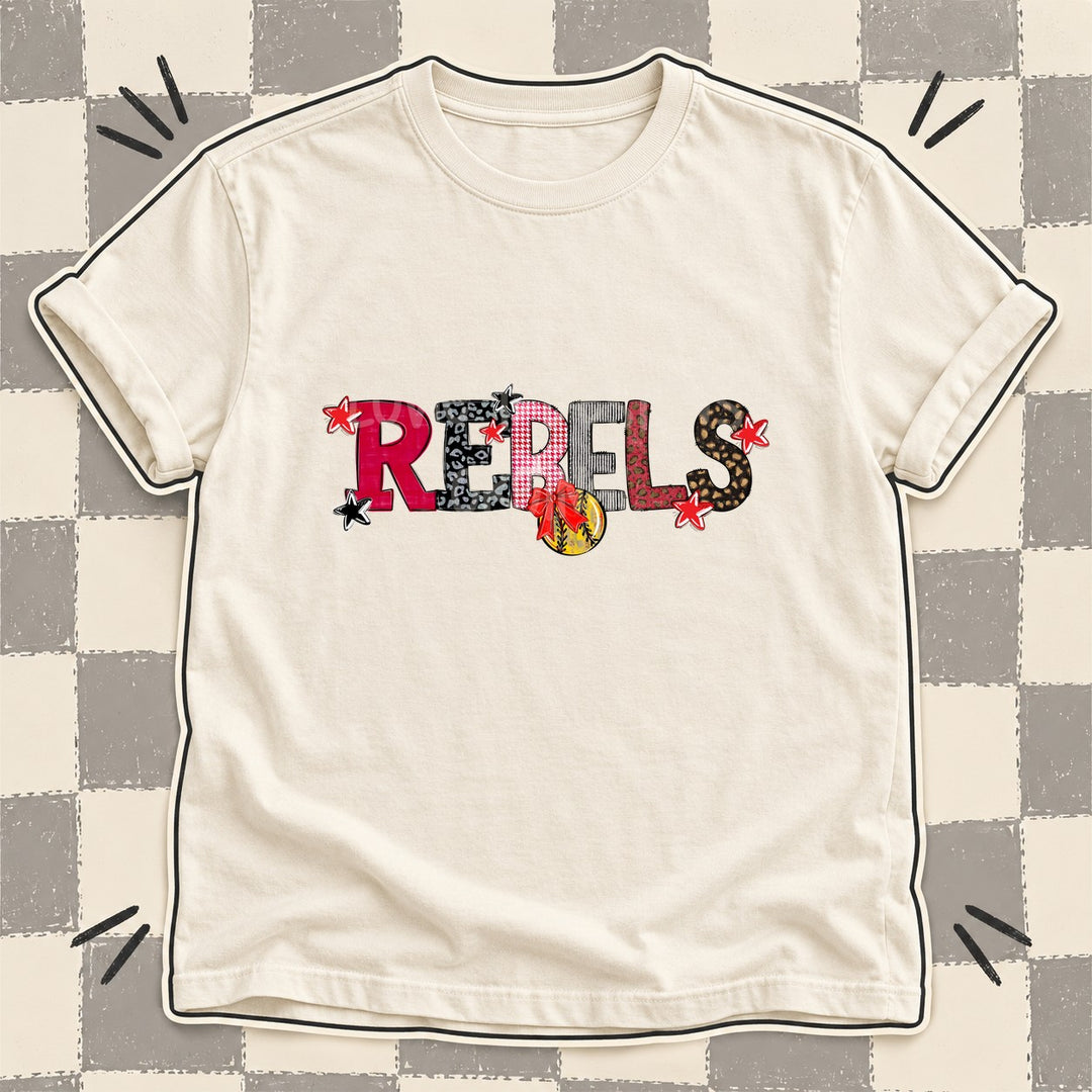 Rebels Red Black Mixed Doodle Softball Mascots – Mascot Colors DTF transfer mockup
