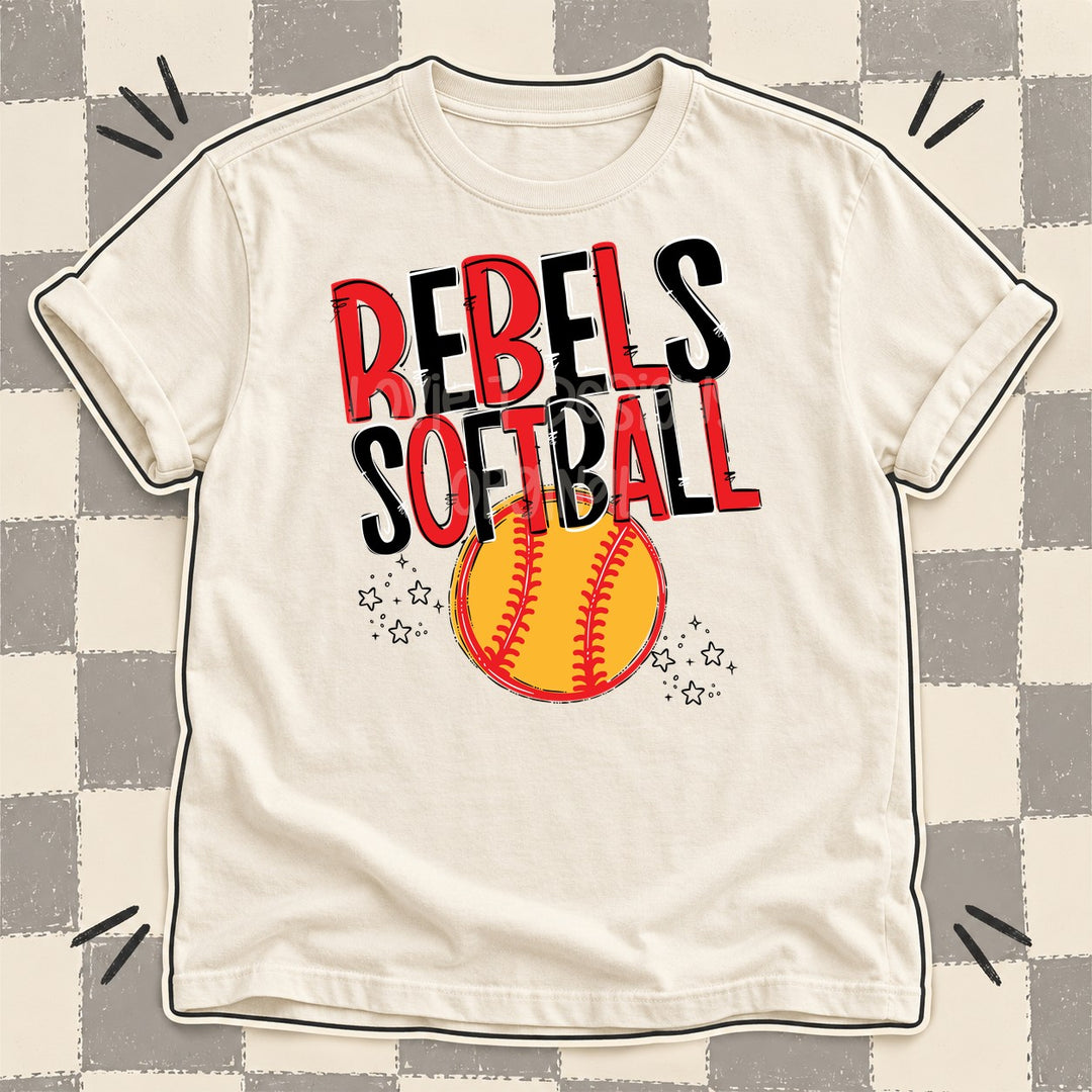 Rebels Red Black Team Go Softball Mascots DTF transfer mockup
