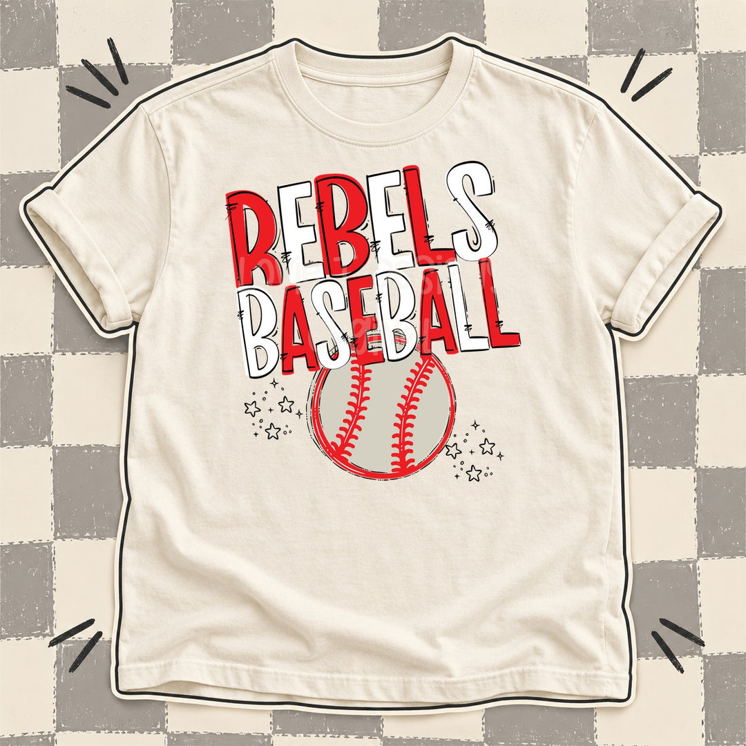 Rebels Red White Team Go Baseball Mascots DTF transfer mockup