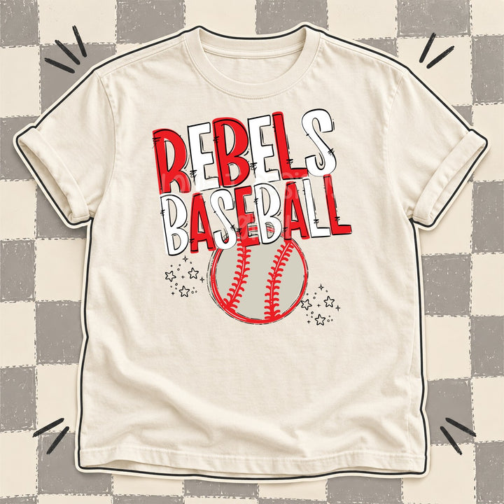 Rebels Red White Team Go Baseball Mascots DTF transfer mockup