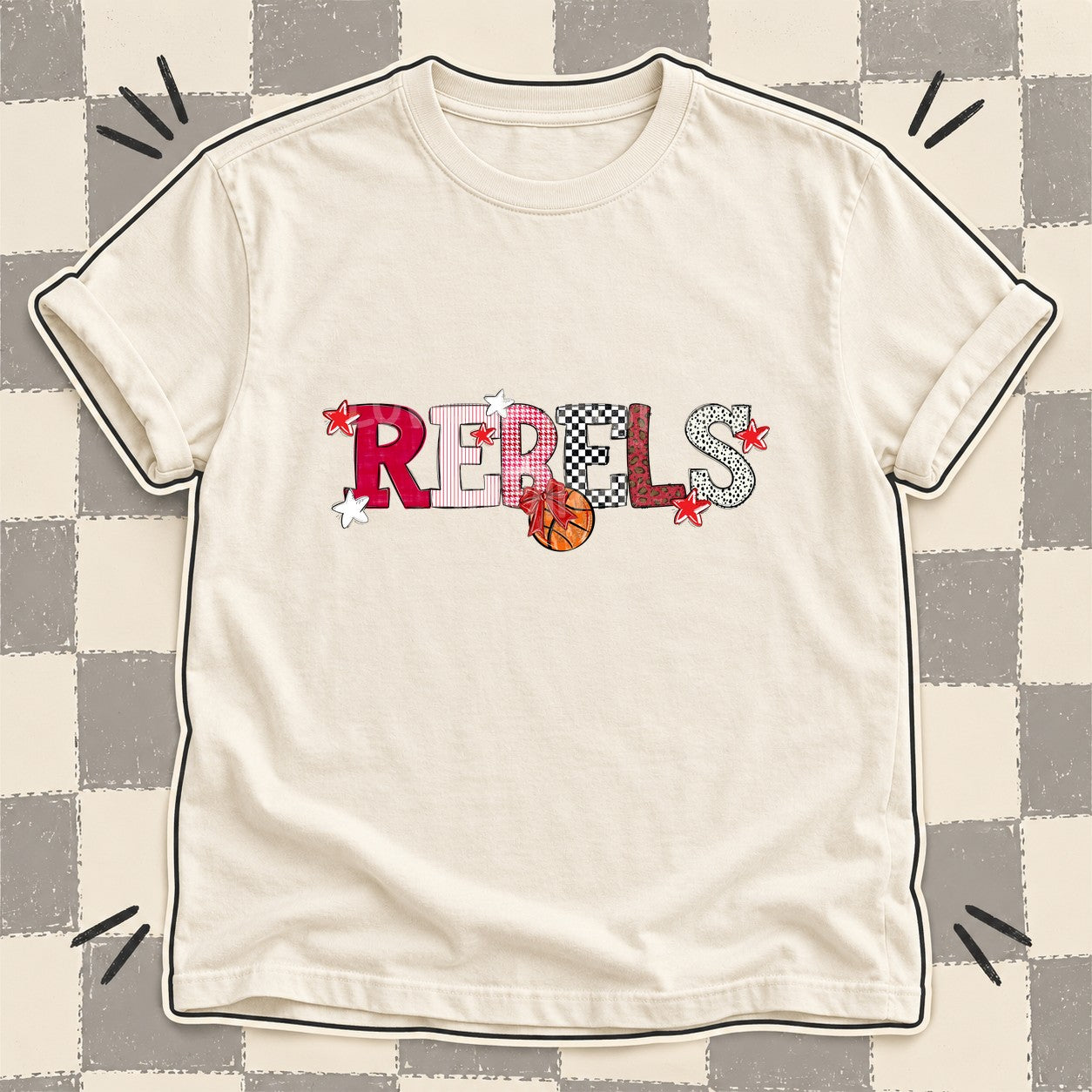 Mixed Doodle Basketball Mascots – Mascot Colors Rebels Red White design